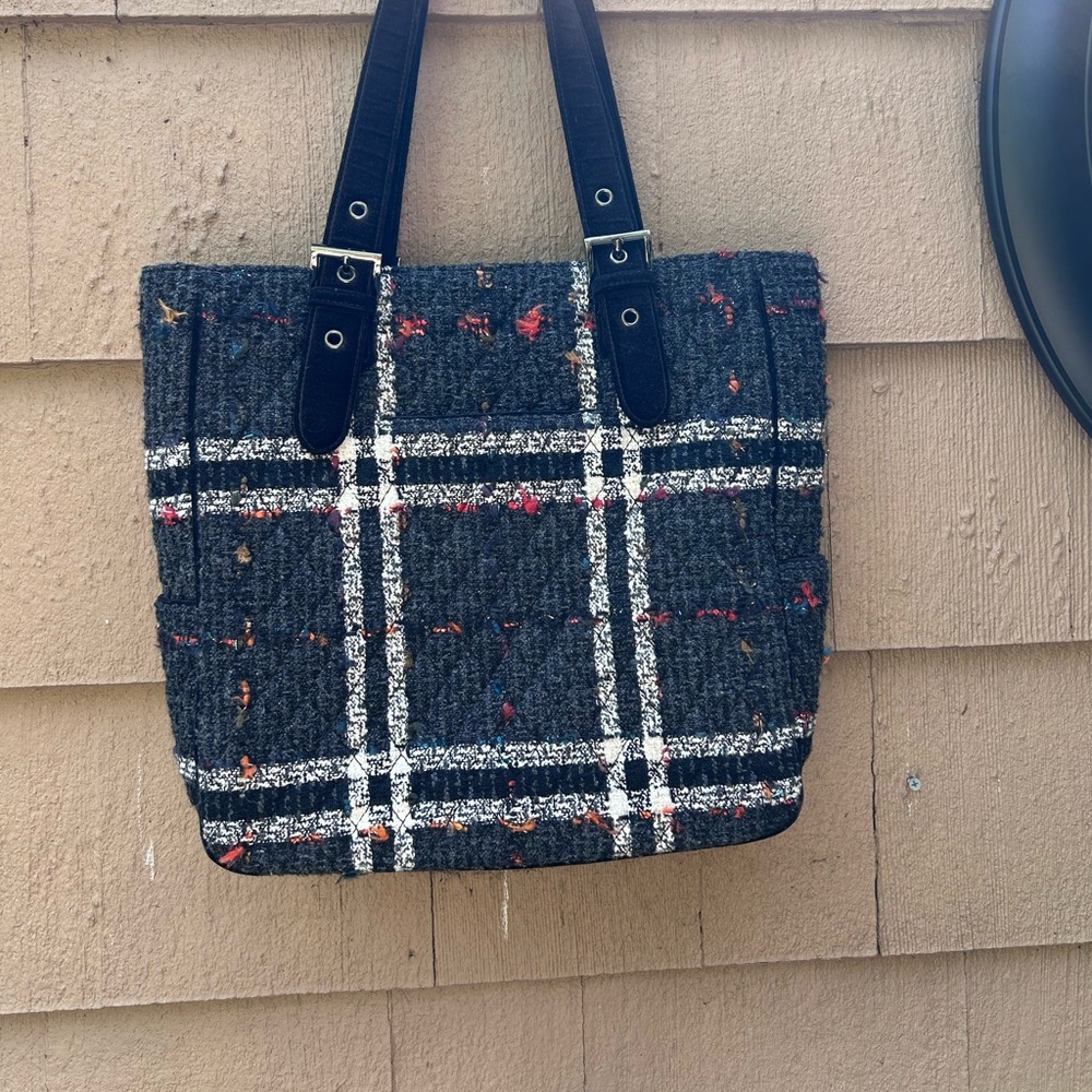 Vera Bradley Plaid Tote - Black, White, and Red Accents